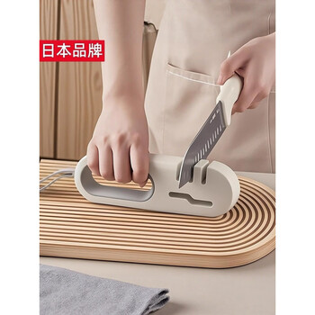 Household whetstone, japanese multi-functional whetstone artifact, household kitchen scissors tool, special blade for sharpening kitchen knives, knife and scissors, four-in-one, 4-second speed grinding, elegant gray knife sharpener