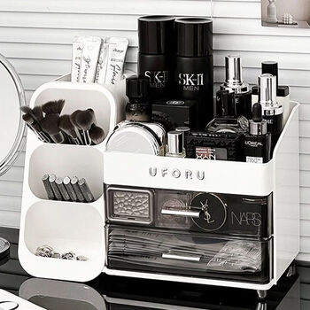 Fantasy product storage box, dressing table brush rack, skin care product storage box, extra large black + free lipstick box, three-layer large capacity