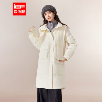 Ief/aiyifu 2025 winter new korean style literary commuting temperament versatile white duck down mid-length jacket apricot s