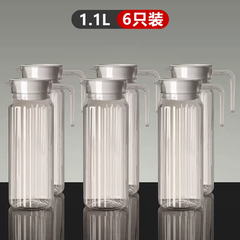 Yusenyi hotel restaurant special tie pot teapot commercial large capacity plastic cold water bottle juice drink kettle lemon kettle 1l (heat resistant and fall resistant) striped 1100ml transparent 6 pieces 1100ml