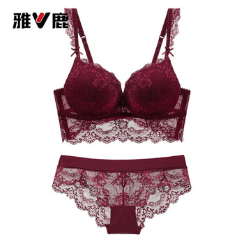 Yalu 2026 sexy lace bra small breast push up adjustable bra top thin bottom thick anti-sagging bra set bra burgundy 70a