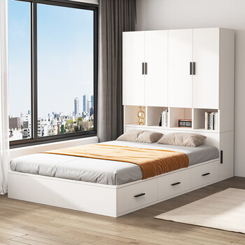 Zailu desk combination room wardrobe bed small apartment ecological board storage cabinet space large tatami warm white ecological board bed + standing cabinet 1200mm*2000mm