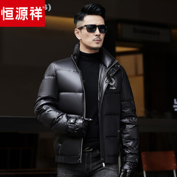 Hengyuanxiang high-end men's thickened down jacket short bread coat to keep warm and cold-proof 2025 winter new fashion casual winter wear black m 170