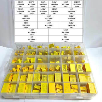 315 pcs 21 specifications 275v 102-225 1nf-2.2uf x2 safety capacitor set yellow straight plug
