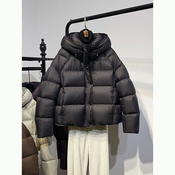 Playboy (playboy) puff black short down jacket women 2026 winter new small 90 white duck down hooded bread jacket official flagship cuttlefish black s 80-105 jin