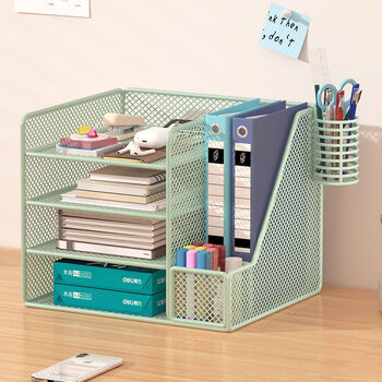 Yong huan desk organizing file rack file folder storage box storage rack book stand office work station information rack fenyingying four layers + vertical placement on the left + with pen holder