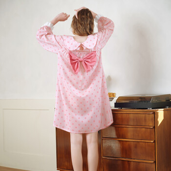 American standard's new nine-quarter sleeve cotton nightgown for women, sweet spring and summer wearable princess style pajamas, lace cotton home clothes, strawberry ice cream (woven cotton) m (160/84a)