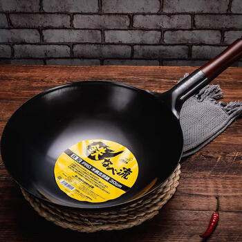 Summit top industrial chef's japanese wooden handle beijing wok refined iron uncoated less oily smoke professional chef's pot wooden handle 30cm 1 inch