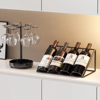 Yisijia red wine display rack red wine rack diagonal white wine storage rack wine rack display rack high-end red wine glass hanging rack small wine cabinet wine rack - black (can hold 4 bottles)