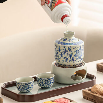 Fantasy wine warmer warm wine pot hot wine hot wine pot yellow wine white wine sake cup wine set cz fu character ru kiln wine pot + 2 cups