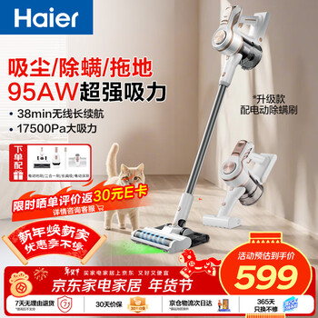 Haier state subsidy camellia series wireless vacuum cleaner household handheld suction and mopping all-in-one large suction wall-mounted pet hair suction hz-g16s pro white