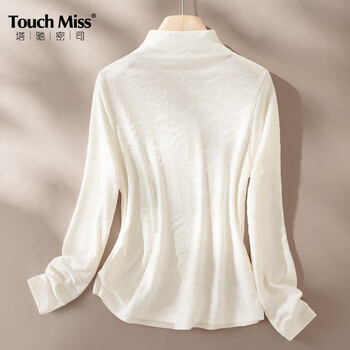 Touchmiss 2025 winter new chinese style jacquard dark pattern bottoming top, fragrant white m