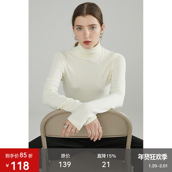 Fano studios fan luo 2026 spring new versatile slim high-neck sweater for women black long-sleeved layered inner layering shirt moonlight white one size
