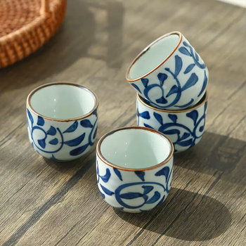 Yusenyi sake cups, pots, and wine sets for one person, dry spirit cups, wine bottles, ceramic retro style b&b restaurants, sake cups x gou teng 4 pcs