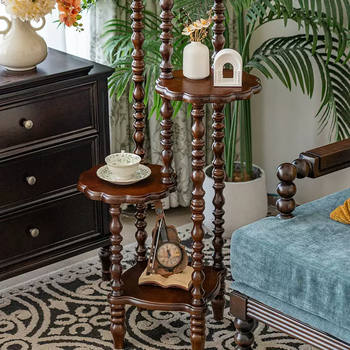Yusenyi french antique solid wood storage rack small apartment living room family sofa side table balcony tripod floor standing display (medium color) senna storage rack