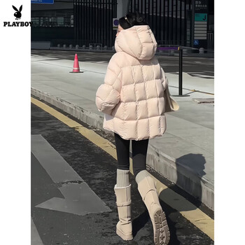Playboy (playboy) cloud puff green short down jacket women's winter 2026 new small 90 white duck down hooded bread jacket official flagship pink s 80-120 jin