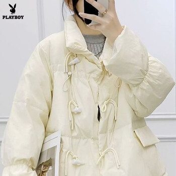 Playboy (playboy) 2026 new down jacket women's thickened short korean style horn buckle loose white duck down winter bread jacket official flagship off-white s 80-125 jin 80-125 jin