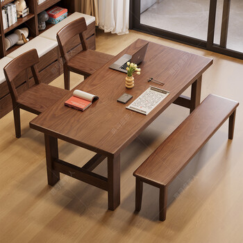 Huixun solid wood large table thickened workbench ash wood texture dining table living room negotiation table study office writing desk fas grade rubber wood veneer ash veneer black walnut color #large table 140cm*80cm*75cm