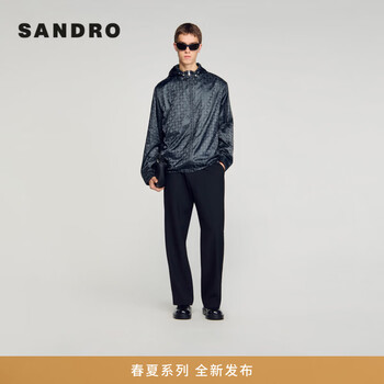Sandro2026 spring new men's french fashion cross print hooded zipper long sleeve short jacket b148/dark gray l