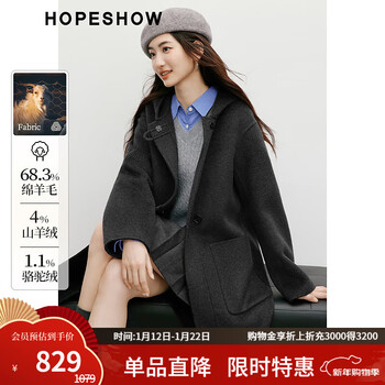 Red sleeve miu college style woolen coat 2025 winter new women's hooded temperament mid-length double-sided woolen coat dark gray 080 xs