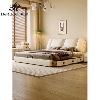 Derucci home mousse leather bed master bedroom modern simple elephant ears italian light luxury 2m x 2m 2 large bed storage wedding bed quality version - single bed + velvet independent spring mattress with moderate hardness and softness, silent and anti-interference 2000mmx2200mm x air pressure three-pump structure
