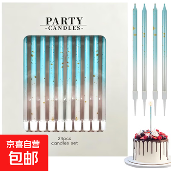 Ins design candle birthday candle birthday decoration cake decoration birthday party cloth decoration prop party 2nd generation straight rod blue gold dot 24 pieces 20 boxes