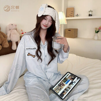 Gongdie gift box brunch brother spring and autumn new pure cotton long-sleeved pajamas female cartoon suit brunch brothers long-sleeved suit l (recommended 100-120 pounds)