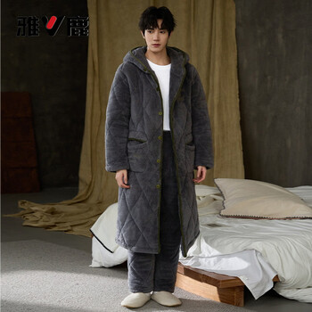 Yalu coral velvet three-layer quilted couple's pajamas for men and women winter plus velvet thickened pajamas, pajamas, warm home clothes set j18003 men's 2xl