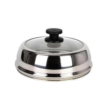Fantasy heightened visual stainless steel glass pot lid can stand high arch thickened steamer wok soup pot lid flat mouth notch universal 34 apple lid fu button