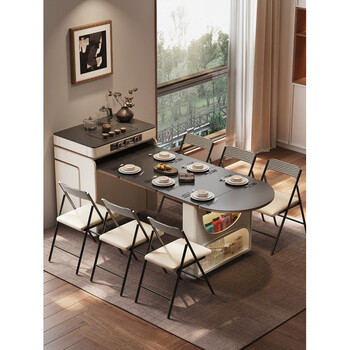 He jiagong 2026 sideboard island table integrated household retractable folding small apartment multi-functional bar guide dining table flagship upgrade model丨all solid wood丨all rock board丨bull socket