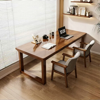 First forest pure solid wood double computer table desktop home bedroom large board study desk workbench e-sports table long table flagship model pure solid wood no veneer walnut color 120*60*75cm 30min simple and easy to install