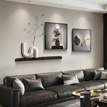 Custom writing stone to run living room decorative painting 2026 new abstract sofa background wall hanging painting light luxury high-end mural t136363 (send simulated green plants) 40*40/40*40/uv fine carving 85*30cm aluminum alloy black frame + crystal porcelain craft painting + uv fine carving