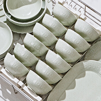 Qianye bowl household set 2026 new bowl, plate and tableware set retro celadon ceramic dish and dish set jingdezhen straight hair 12 people food 59 pieces upgradeable gift box