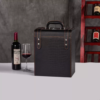 Yusenyi high-end six-pack red wine box, portable leather case, red wine wooden box, red wine gift box, 6-bottle package, wine packaging box, atmospheric black, vertical crocodile pattern, six-pack, wine not included