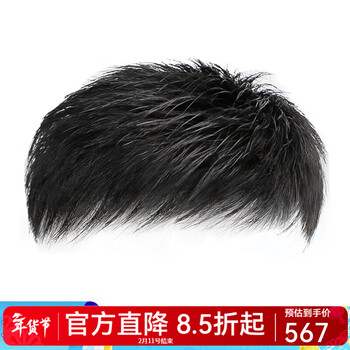 Bell show wig for men with short hair and short hair, single-layer breathable inner mesh, hand-woven process, light and thin head replacement piece, 3.0, no-spin, refreshing style, 16*21, black, straight hair