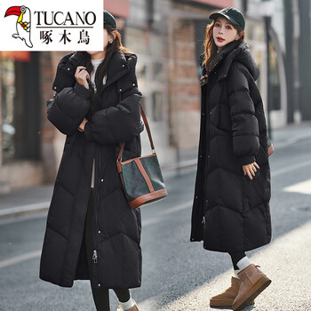 Woodpecker (tucano) long down jacket for women 2026 winter new style small high-end fashion foreign style loose brown over-the-knee thick coat black l