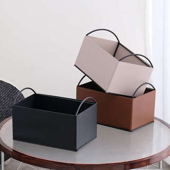 Yusenyi miscellaneous desktop storage box miscellaneous storage rack book storage basket beige round handle storage box large