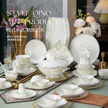 January high-end chinese bone china tableware set jade gift box 62-piece set