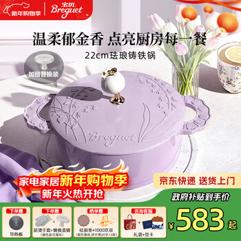 Breguet enamel pot cast iron pot soup pot stew pot enamel cast iron pot micro-pressure cooker uncoated gas stove new year wedding gift lilac purple 22cm high-end gift box