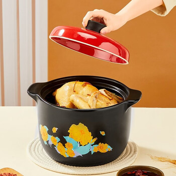 Cooking king casserole ceramic pot large deep health pot stewing soup decoction medicinal porridge gas stove open fire use delicious pot 5l suitable for 4-8 people 5l no specification