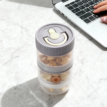 Worthbuy food-grade plastic sealed jar portable moisture-proof layered stackable office travel snack cartoon practical leak-proof small three-layer-grape purple kapibara