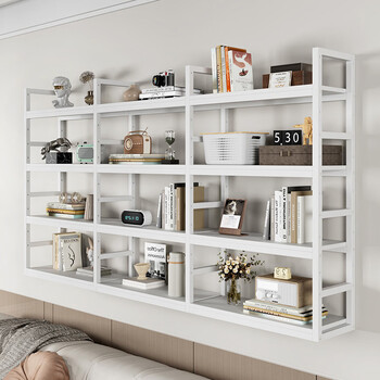 Yusenyi iron wall shelf wall-mounted bookshelf flower rack living room bedroom kitchen wall cabinet shelves decorative rack second floor length 40 width 24 height 50 (2 brackets)