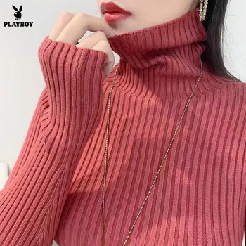 Playboy (playboy) western style autumn and winter turtleneck sweater for women solid color slim fashion inner sweater long sleeve bottoming official flagship maple leaf red m recommended 95-105 catties