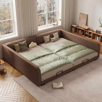 Yaodi home furnishings spliced bed for a family of four modern simple tatami anti-cat scratch leather 3m family master bedroom leather art large bed single bed 150*200cm with single armrest does not include mattress other frame structures