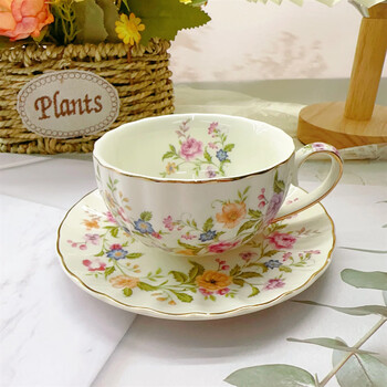 He jiagong exquisite ceramic coffee cup and saucer for home afternoon tea coffee cup high-looking mug one cup and one saucer gift box set small floral (safety packaging) 200ml
