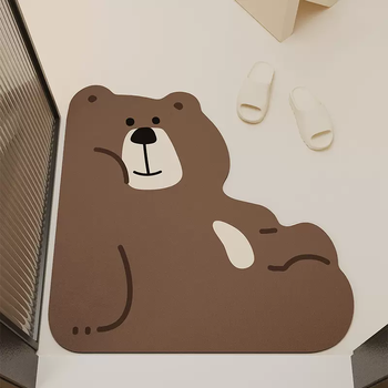 Yusenyi cartoon bathroom absorbent floor mat soft diatom mud household bathroom door special foot mat shower room anti-left mr. brown bear 50x50cm