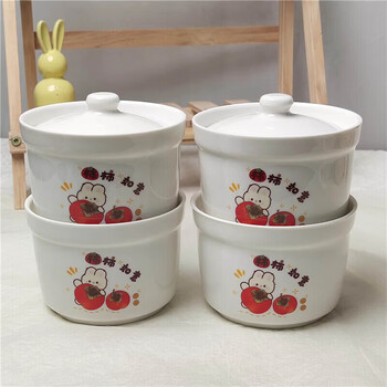 Tuojin stew cup, one person water-proof stew pot, household bird's nest steamed egg custard pot, stewed ginseng cup, stew pot 1 piece - 4.5 persimmon persimmon ruyi stew pot 4 pieces - 4.5 inches with lid (