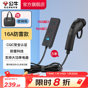 Bull (bull) new energy electric vehicle discharge gun socket outdoor travel discharge gun socket 16a10a high power converter 16a high power lightning protection model 5 meters h102dh