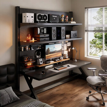 Miaopule e-sports room perforated board storage rack floor-standing metal storage rack decoration punch-free computer desktop modification vertical not all shelves can pass the national standard quality benchmark industry benchmark