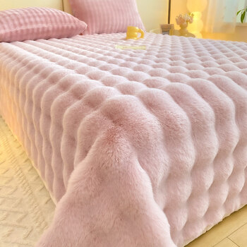 Red dragonfly (red dragonfly) milk velvet sheets anti-static double-sided velvet skin-friendly naked sleeping sheets winter plus velvet thickened sheets 1.8x2m bed bubble pink bean paste class a rabbit plush/softer and more comfortable/not easy to shed 200*230cm single sheet suitable for 1.8m bed